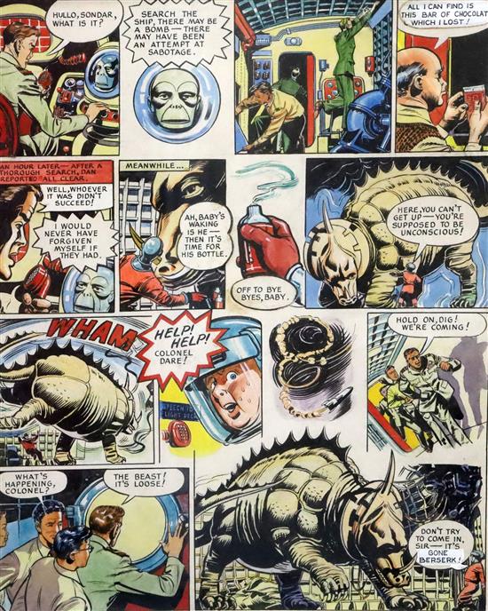 Framed original artwork for Eagle Annual number 4 (circa 1954). Artist Harold Johns and Greta Tomlinson, together with the Eagle Annual